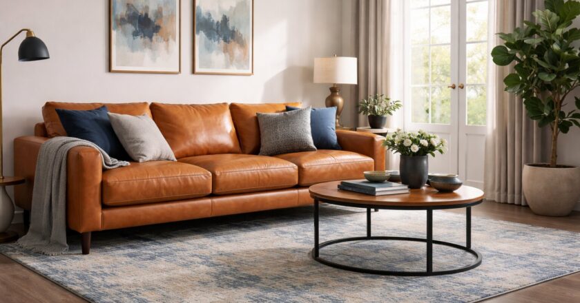 Welke kleur vloerkleed past het best bij een cognac bank?