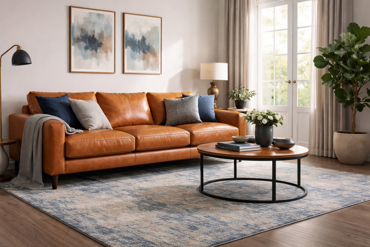 welke kleur vloerkleed bij cognac bank, cognac